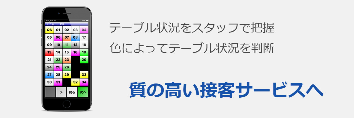 テーブル状況をスタッフで把握 色によってテーブル状況を判断