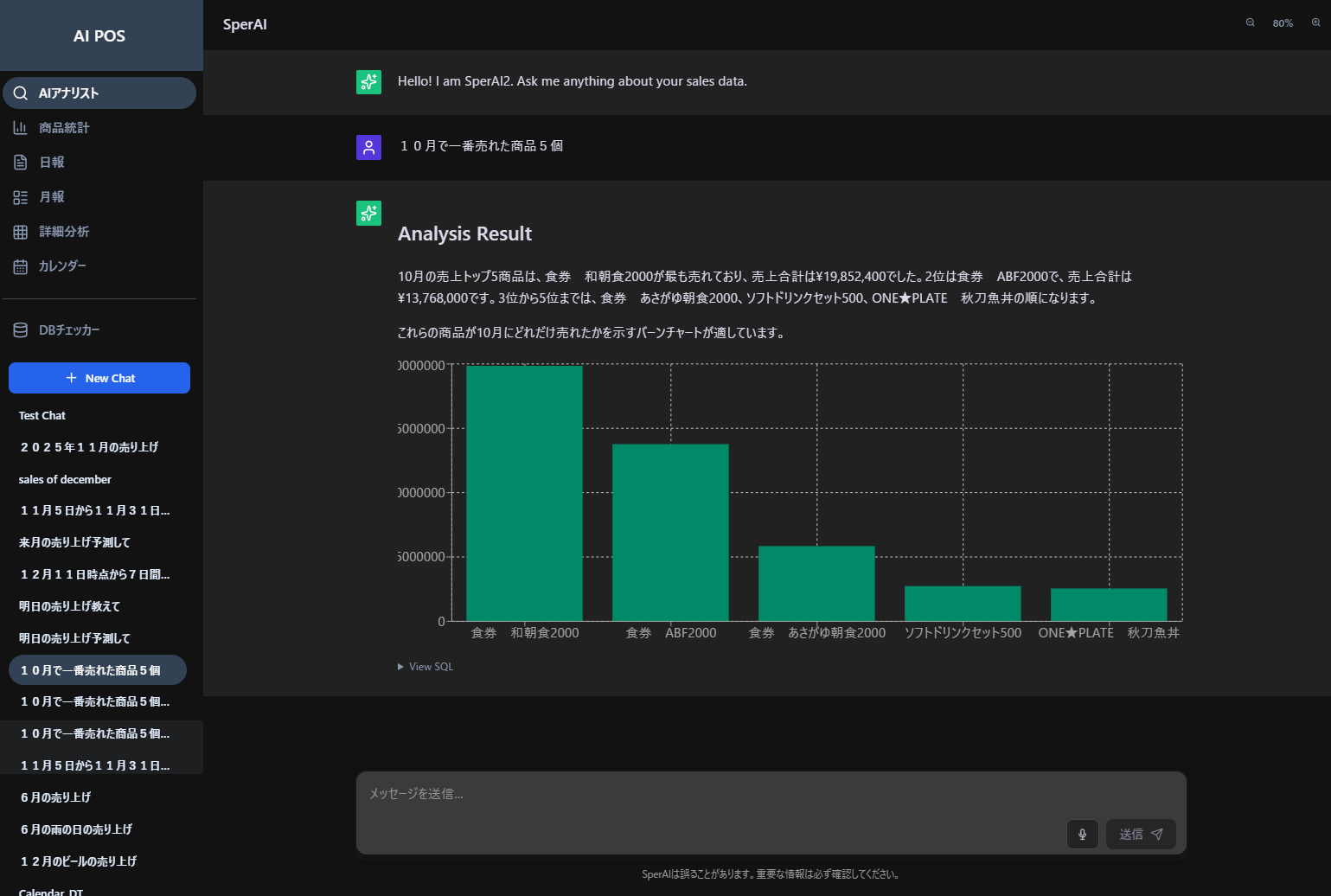 SperAIとの対話画面
